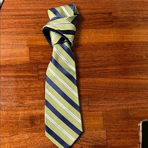 Tommy Hilfiger Olive Green and Navy Striped Silk Tie